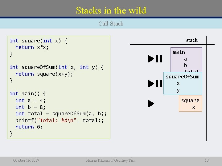 Stacks in the wild Call Stack stack int square(int x) { return x*x; }
