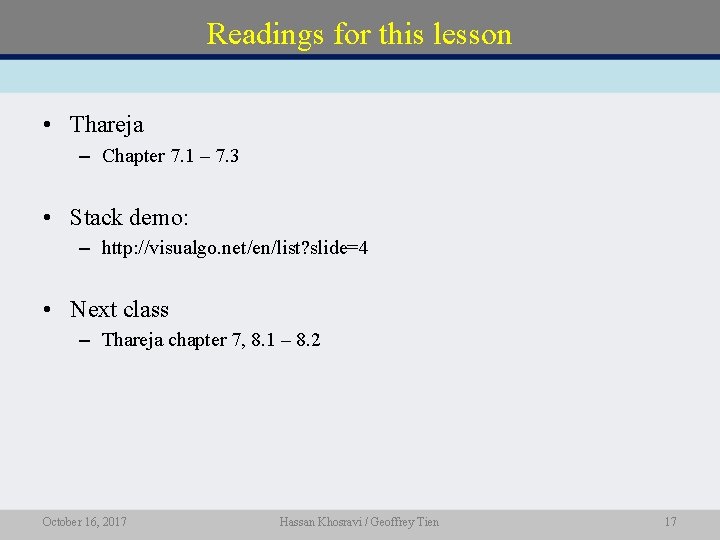 Readings for this lesson • Thareja – Chapter 7. 1 – 7. 3 •