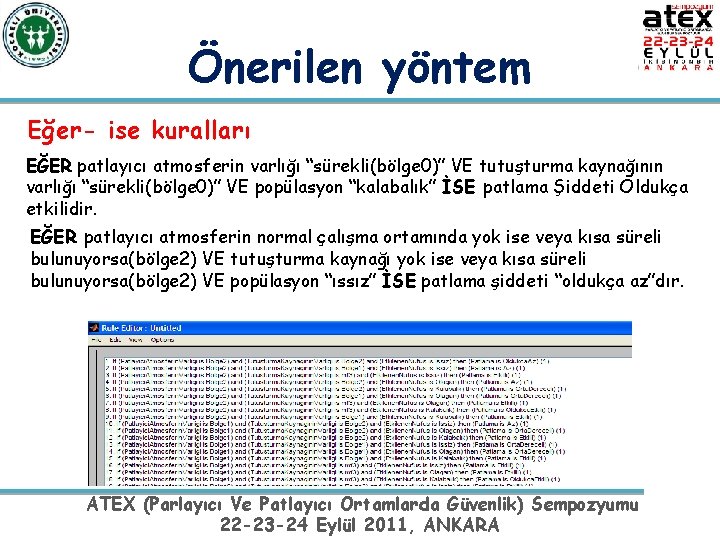 Önerilen yöntem Eğer- ise kuralları EĞER patlayıcı atmosferin varlığı “sürekli(bölge 0)” VE tutuşturma kaynağının