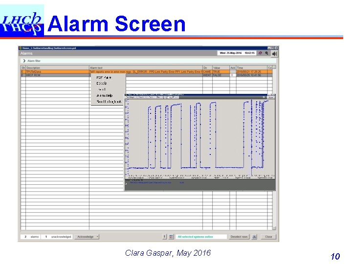 Alarm Screen Clara Gaspar, May 2016 10 