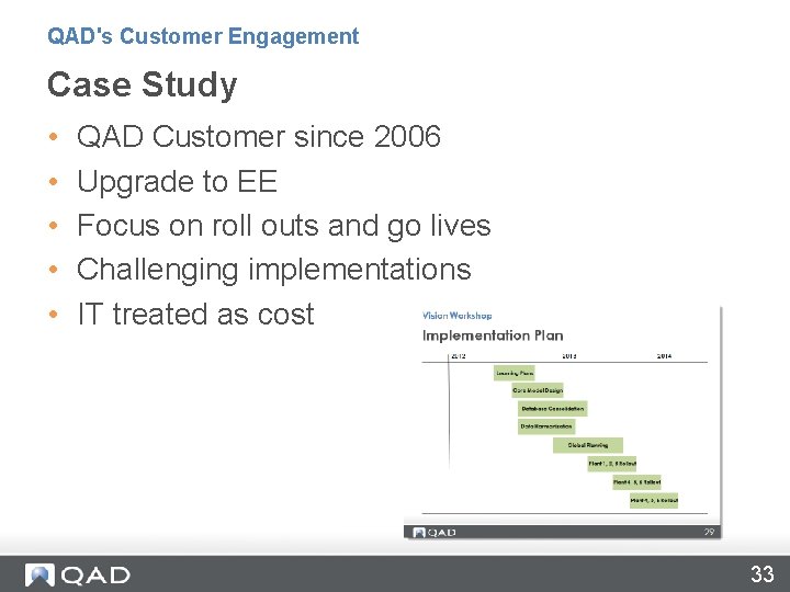 QAD's Customer Engagement Case Study • • • QAD Customer since 2006 Upgrade to