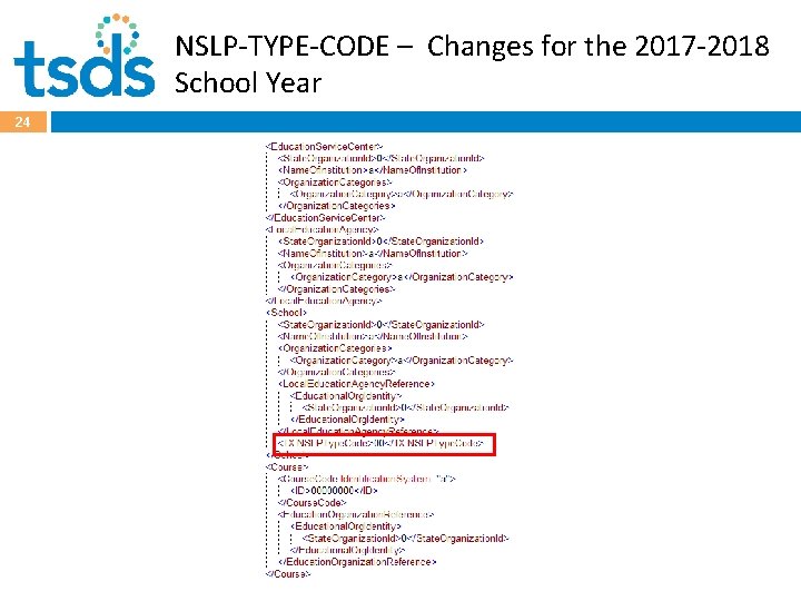 NSLP-TYPE-CODE – Changes for the 2017 -2018 School Year 24 