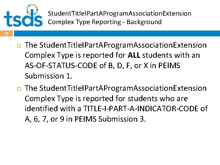 Student. Title. IPart. AProgram. Association. Extension Complex Type Reporting - Background 28 The Student.