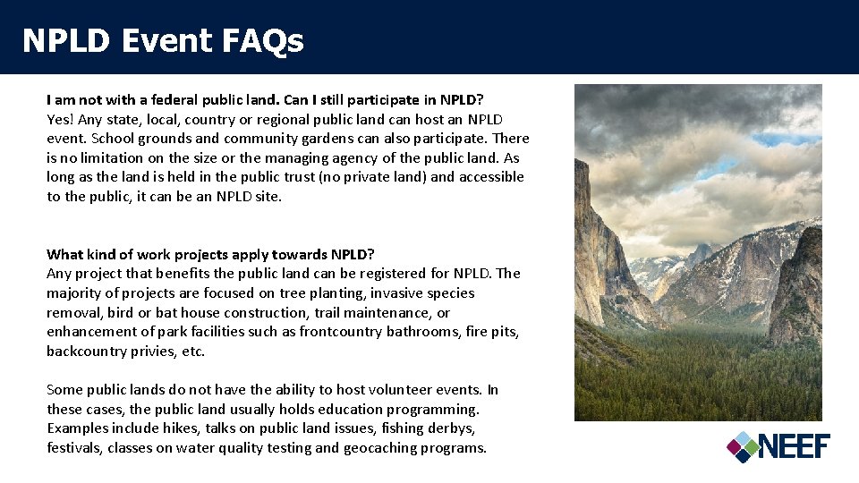 NPLD Event FAQs I am not with a federal public land. Can I still