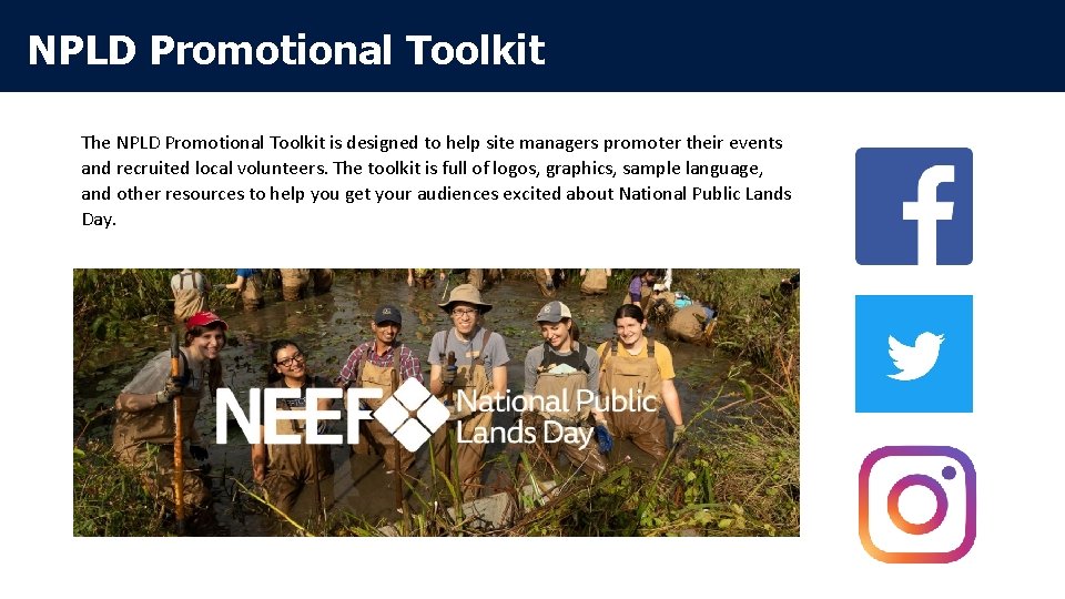 NPLD Promotional Toolkit The NPLD Promotional Toolkit is designed to help site managers promoter