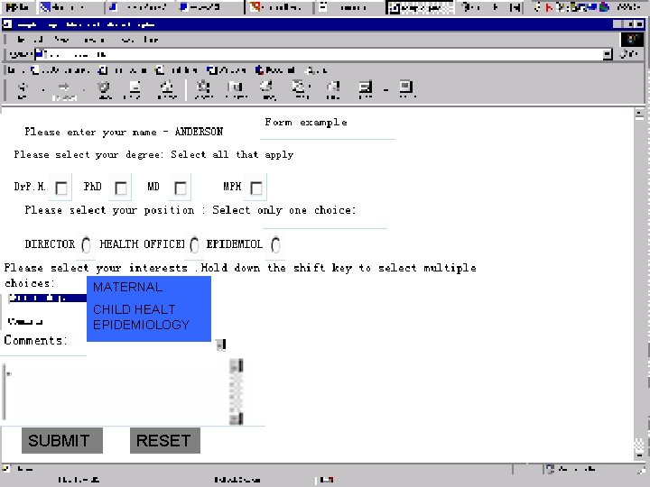 MATERNAL CHILD HEALT EPIDEMIOLOGY SUBMIT RESET 