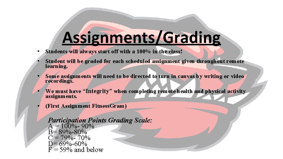 Assignments/Grading • Students will always start off with a 100% in the class! •