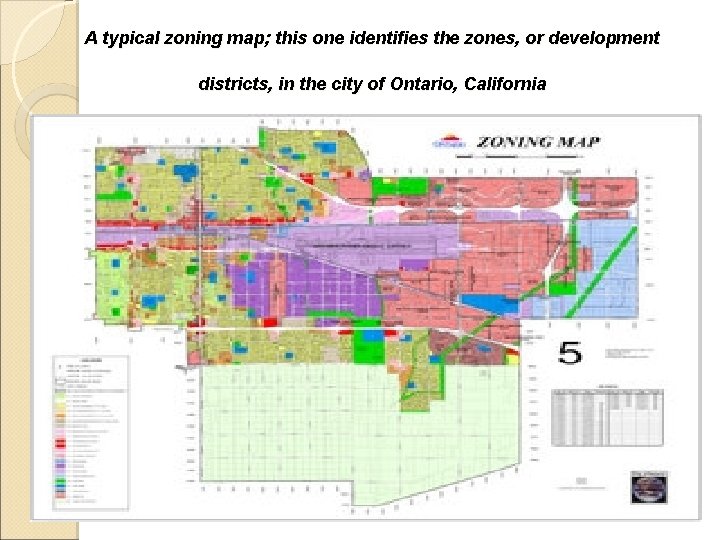 A typical zoning map; this one identifies the zones, or development districts, in the