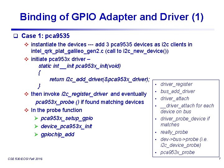 Binding of GPIO Adapter and Driver (1) q Case 1: pca 9535 v instantiate