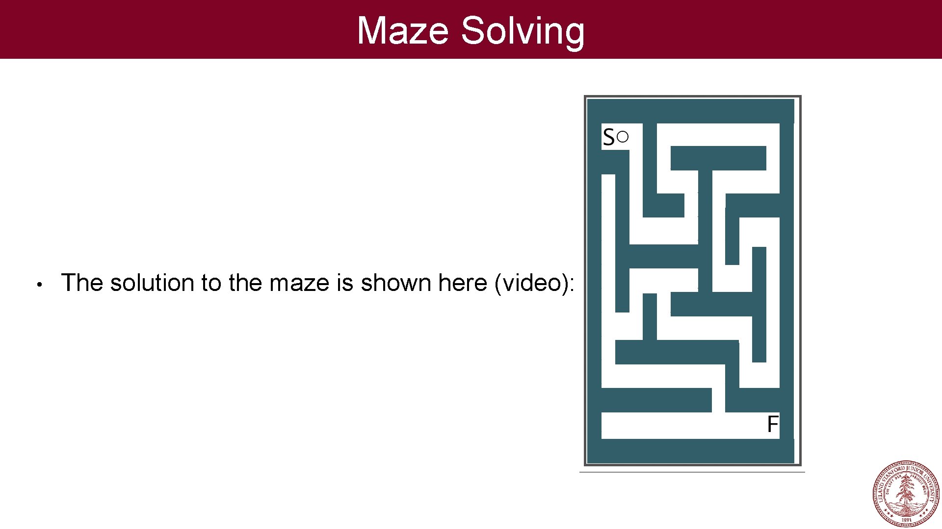 Maze Solving • The solution to the maze is shown here (video): 