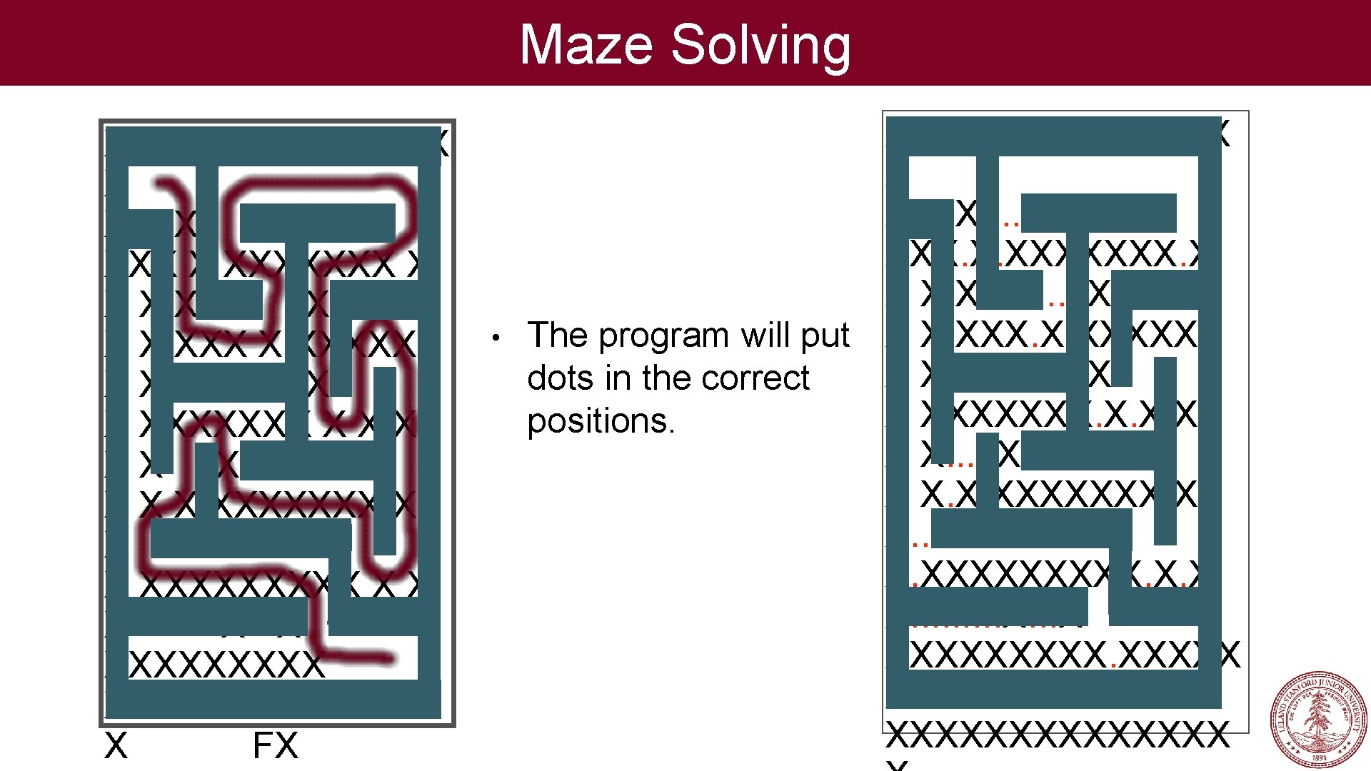 Maze Solving XXXXXXX X XS X X XXXXXXX X XXXXX XX XX X X