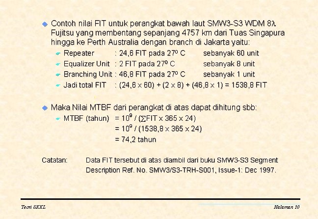 u Contoh nilai FIT untuk perangkat bawah laut SMW 3 -S 3 WDM 8