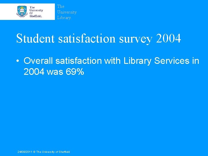 The University Library. Student satisfaction survey 2004 • Overall satisfaction with Library Services in