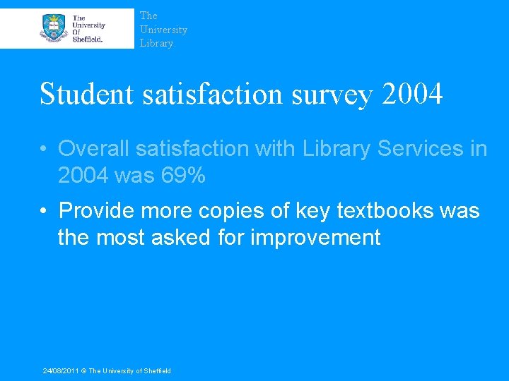 The University Library. Student satisfaction survey 2004 • Overall satisfaction with Library Services in