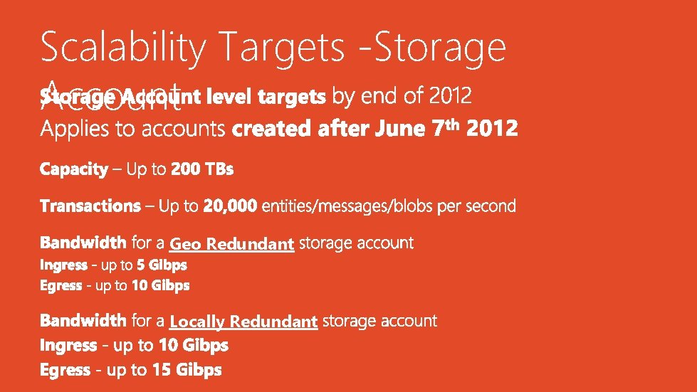 Scalability Targets -Storage Account Geo Redundant Locally Redundant 