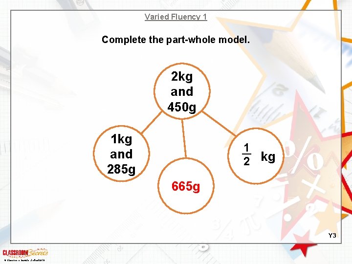 Varied Fluency 1 Complete the part-whole model. 2 kg and 450 g 1 kg