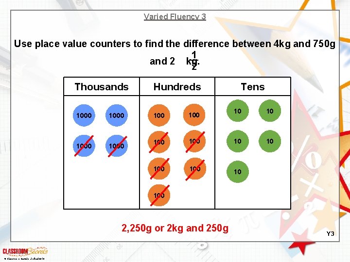 Varied Fluency 3 Use place value counters to find the difference between 4 kg