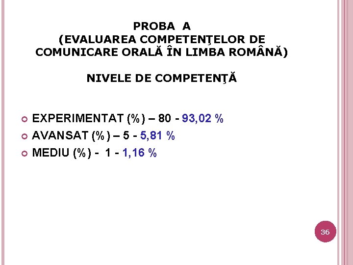 PROBA A (EVALUAREA COMPETENŢELOR DE COMUNICARE ORALĂ ÎN LIMBA ROM NĂ) NIVELE DE COMPETENŢĂ