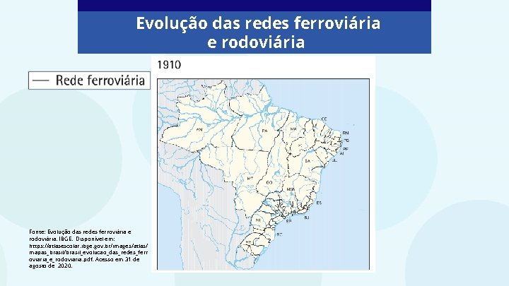 Evolução das redes ferroviária e rodoviária Fonte: Evolução das redes ferroviária e rodoviária. IBGE.