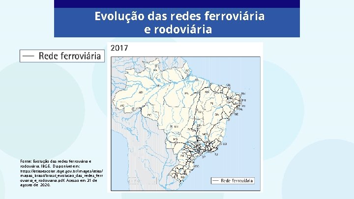 Evolução das redes ferroviária e rodoviária Fonte: Evolução das redes ferroviária e rodoviária. IBGE.