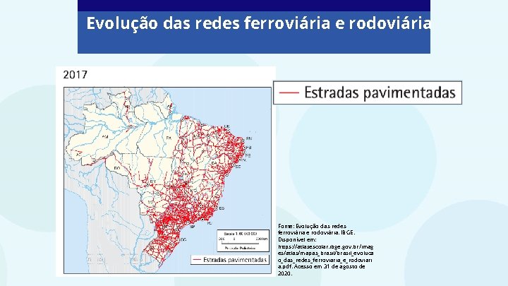 Evolução das redes ferroviária e rodoviária Fonte: Evolução das redes ferroviária e rodoviária. IBGE.