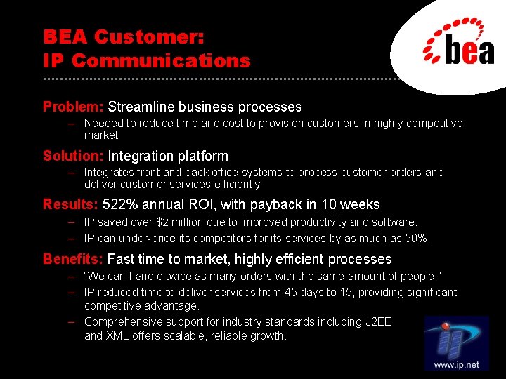 BEA Customer: IP Communications • • • • • • • • • •