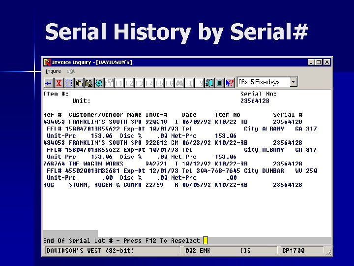 Serial History by Serial# 