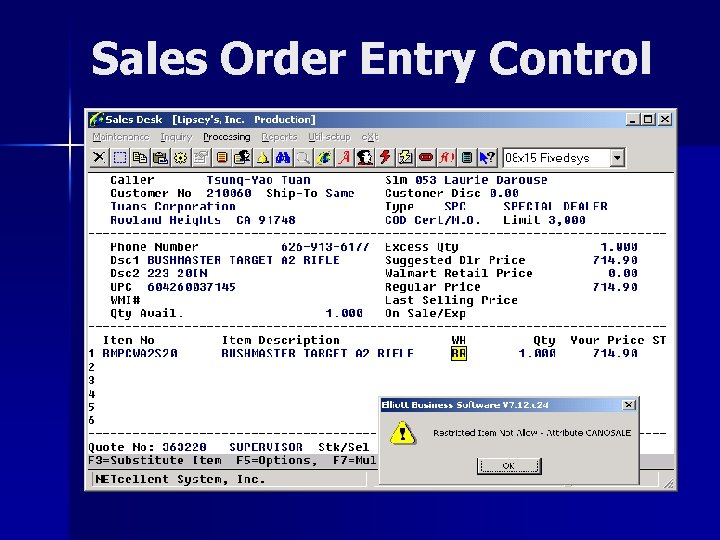 Sales Order Entry Control 