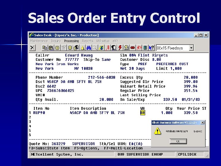 Sales Order Entry Control 