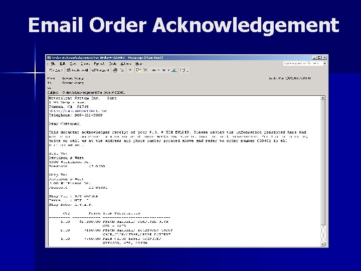 Email Order Acknowledgement 