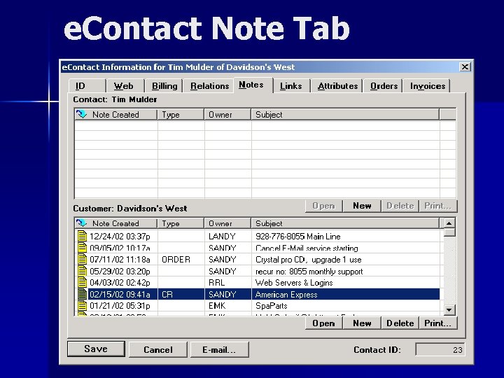 e. Contact Note Tab 