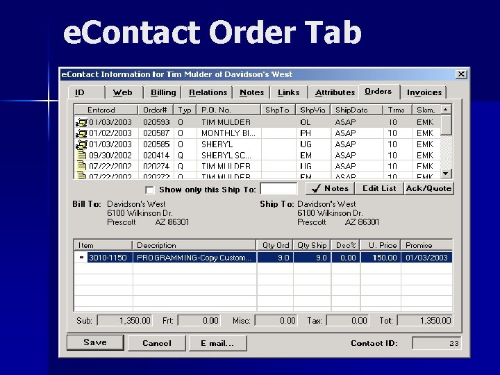 e. Contact Order Tab 