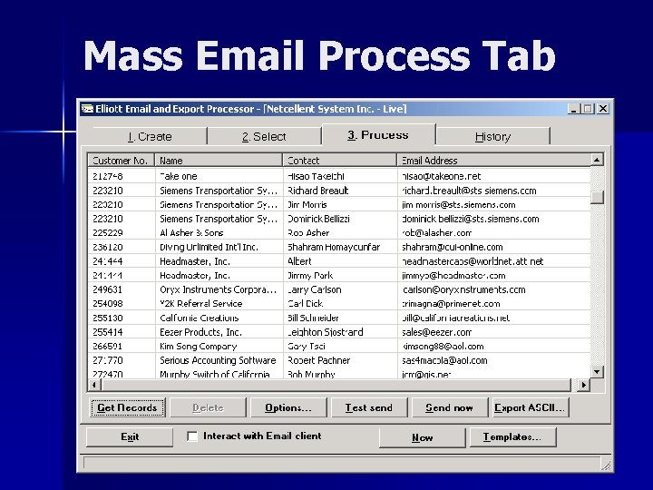 Mass Email Process Tab 