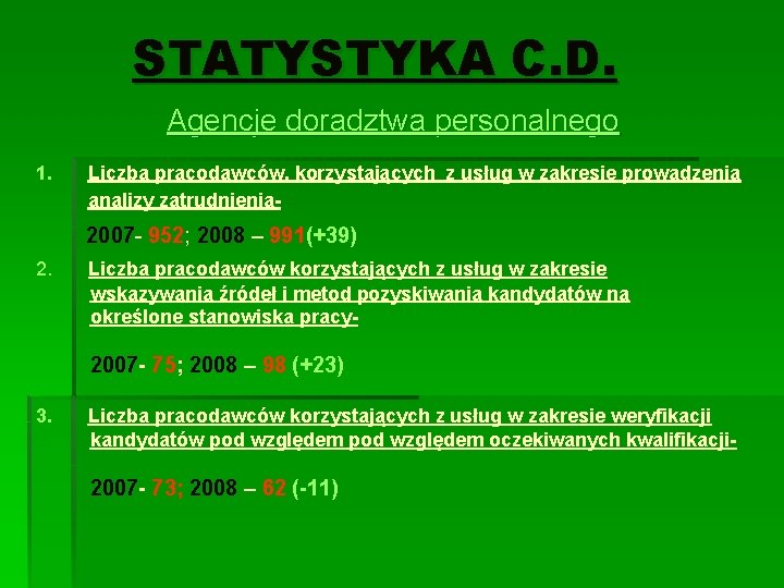 STATYSTYKA C. D. Agencje doradztwa personalnego 1. Liczba pracodawców, korzystających z usług w zakresie