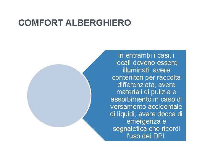COMFORT ALBERGHIERO In entrambi i casi, i locali devono essere illuminati, avere contenitori per COMFORT ALBERGHIERO In entrambi i casi, i locali devono essere illuminati, avere contenitori per