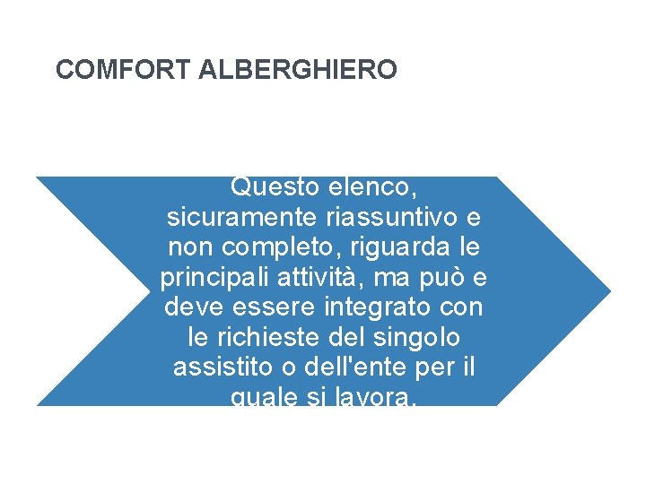 COMFORT ALBERGHIERO Questo elenco, sicuramente riassuntivo e non completo, riguarda le principali attività, ma COMFORT ALBERGHIERO Questo elenco, sicuramente riassuntivo e non completo, riguarda le principali attività, ma