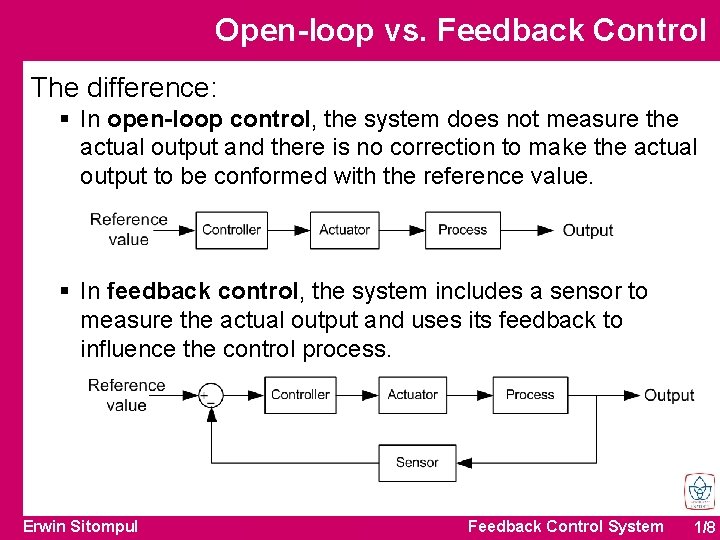 Open-loop vs. Feedback Control The difference: § In open-loop control, the system does not Open-loop vs. Feedback Control The difference: § In open-loop control, the system does not