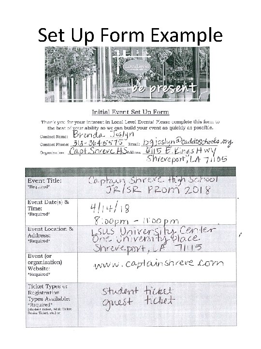 Set Up Form Example 