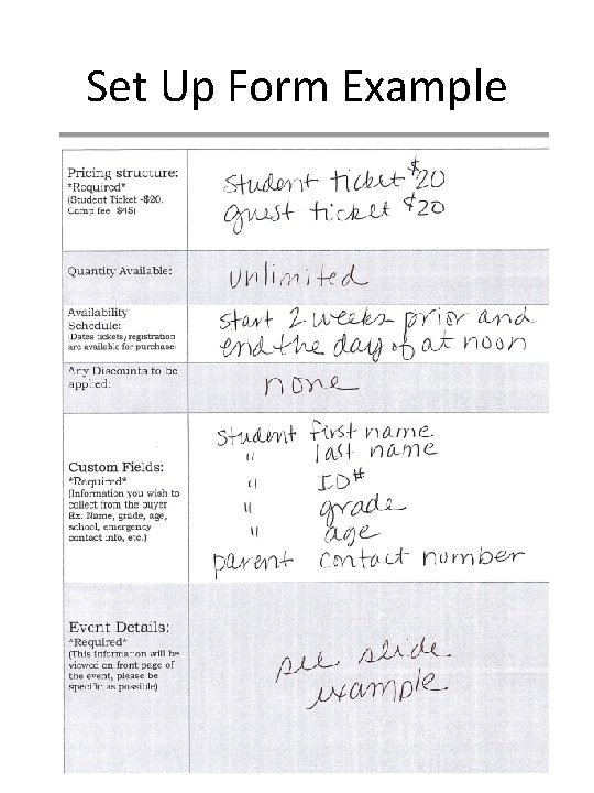 Set Up Form Example 