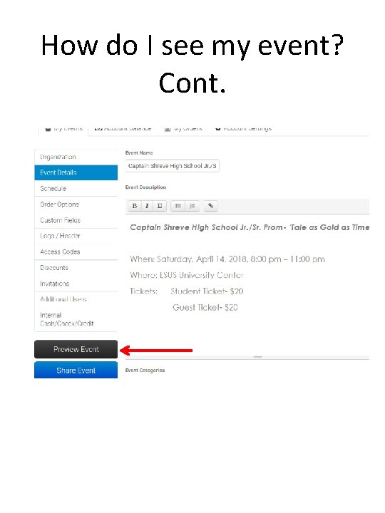 How do I see my event? Cont. 