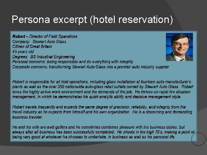 Persona excerpt (hotel reservation) 
