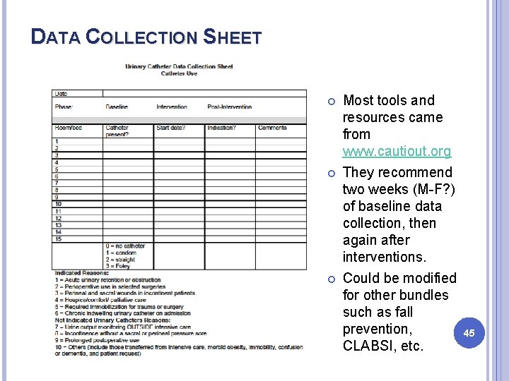 DATA COLLECTION SHEET Most tools and resources came from www. cautiout. org They recommend DATA COLLECTION SHEET Most tools and resources came from www. cautiout. org They recommend