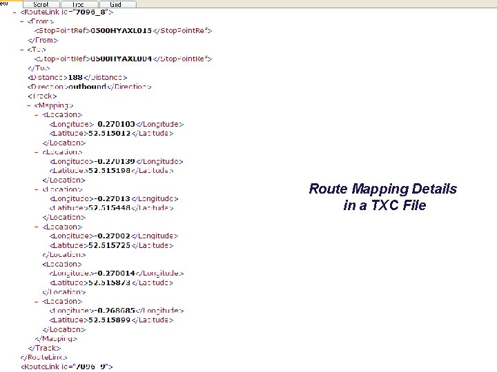 Route Mapping Details in a TXC File 