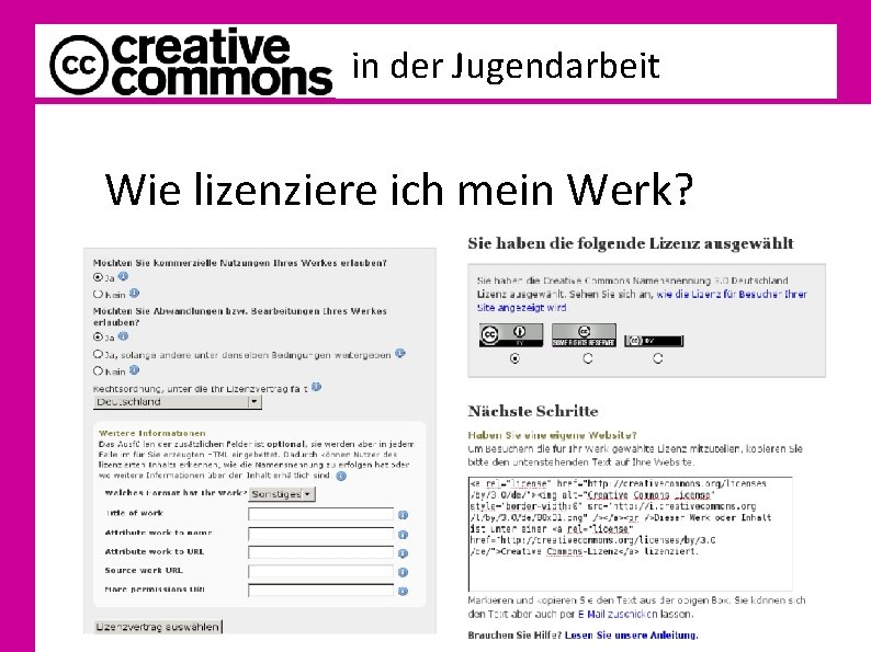 in der Jugendarbeit Wie lizenziere ich mein Werk? 