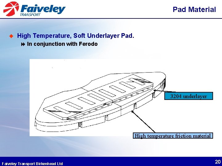 Pad Material u High Temperature, Soft Underlayer Pad. 8 In conjunction with Ferodo 3204