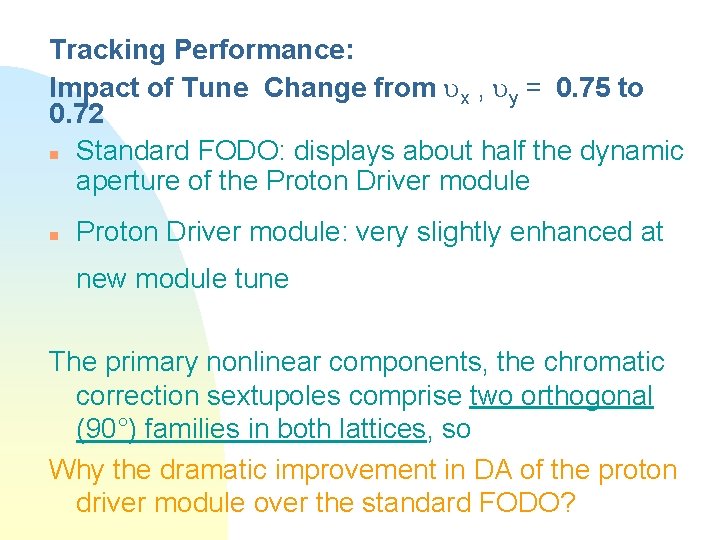 Tracking Performance: Impact of Tune Change from x , y = 0. 75 to