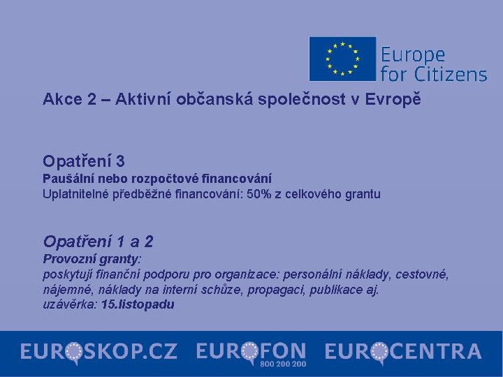 Akce 2 – Aktivní občanská společnost v Evropě Opatření 3 Paušální nebo rozpočtové financování