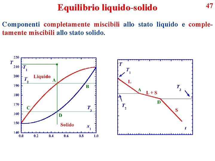 Equilibrio liquido-solido 47 Componenti completamente miscibili allo stato liquido e completamente miscibili allo stato