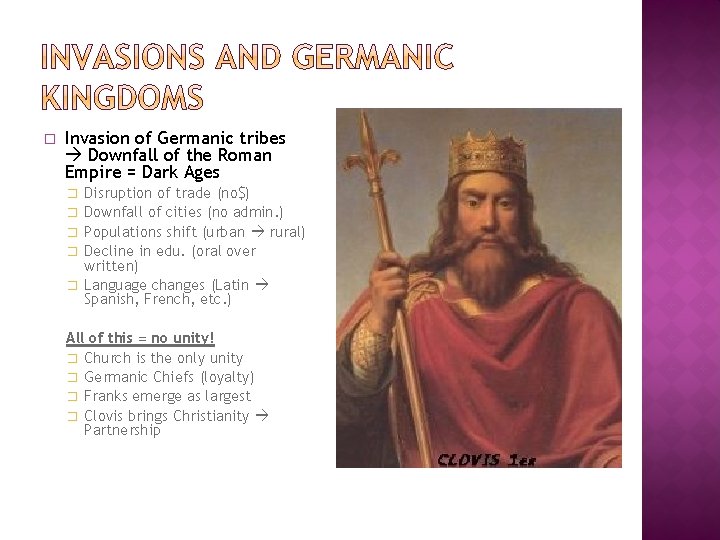 � Invasion of Germanic tribes Downfall of the Roman Empire = Dark Ages �