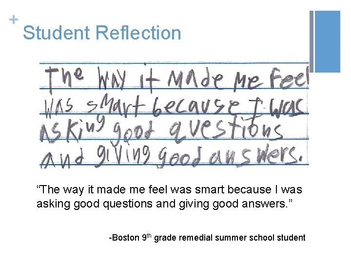 + Student Reflection “The way it made me feel was smart because I was